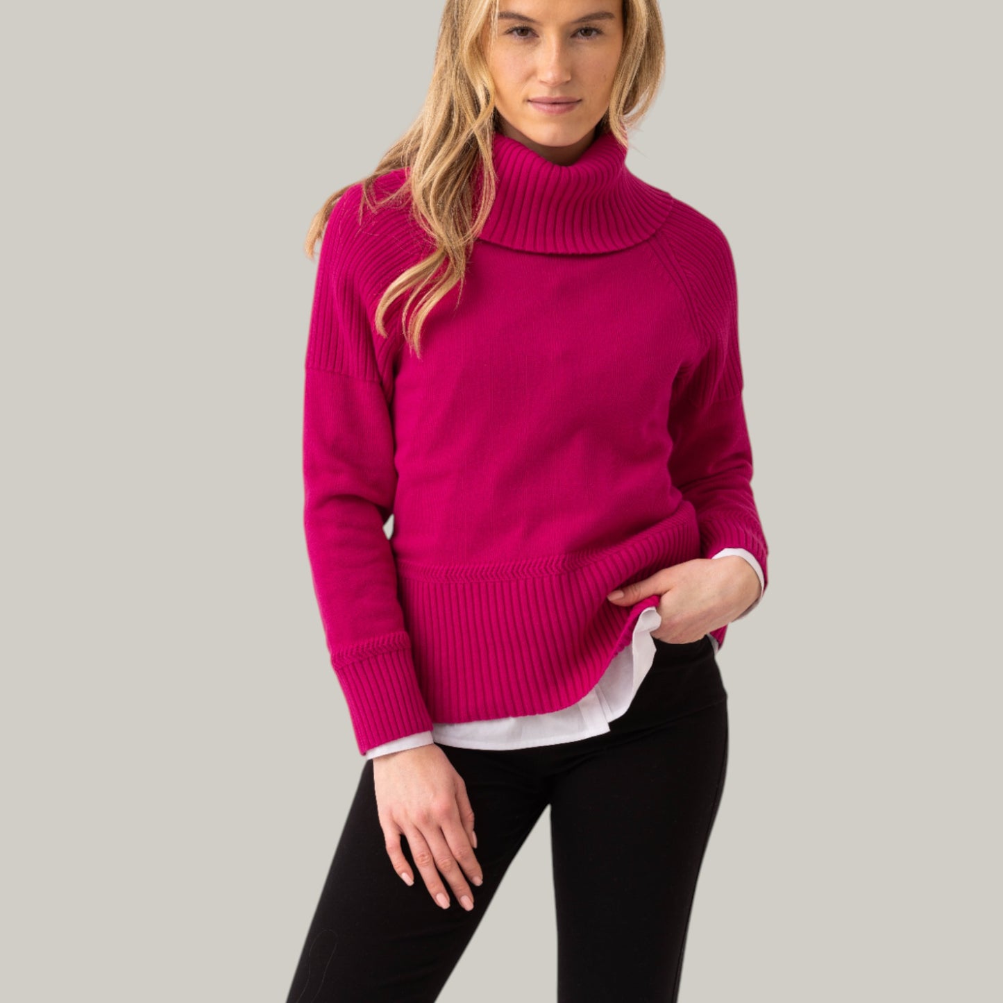 Marble - Cowl Neck Sweater With Raglan Sleeves