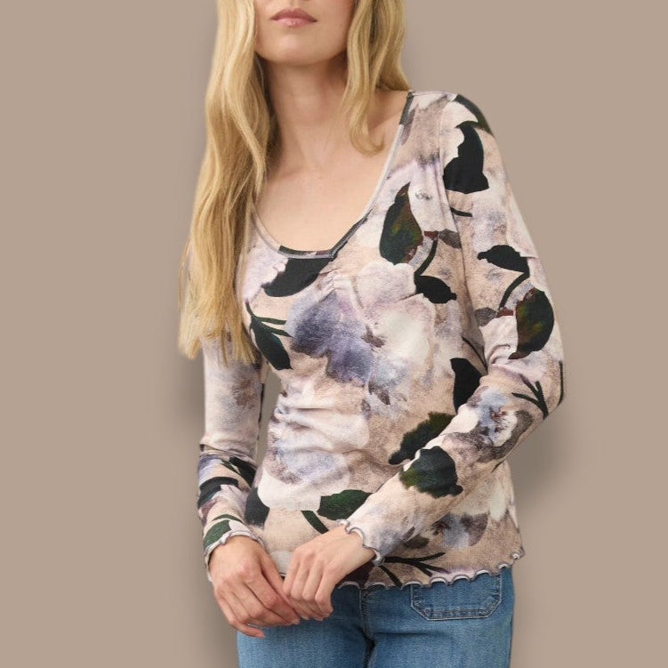 FDJ - Watercolour Floral V-Neck Top