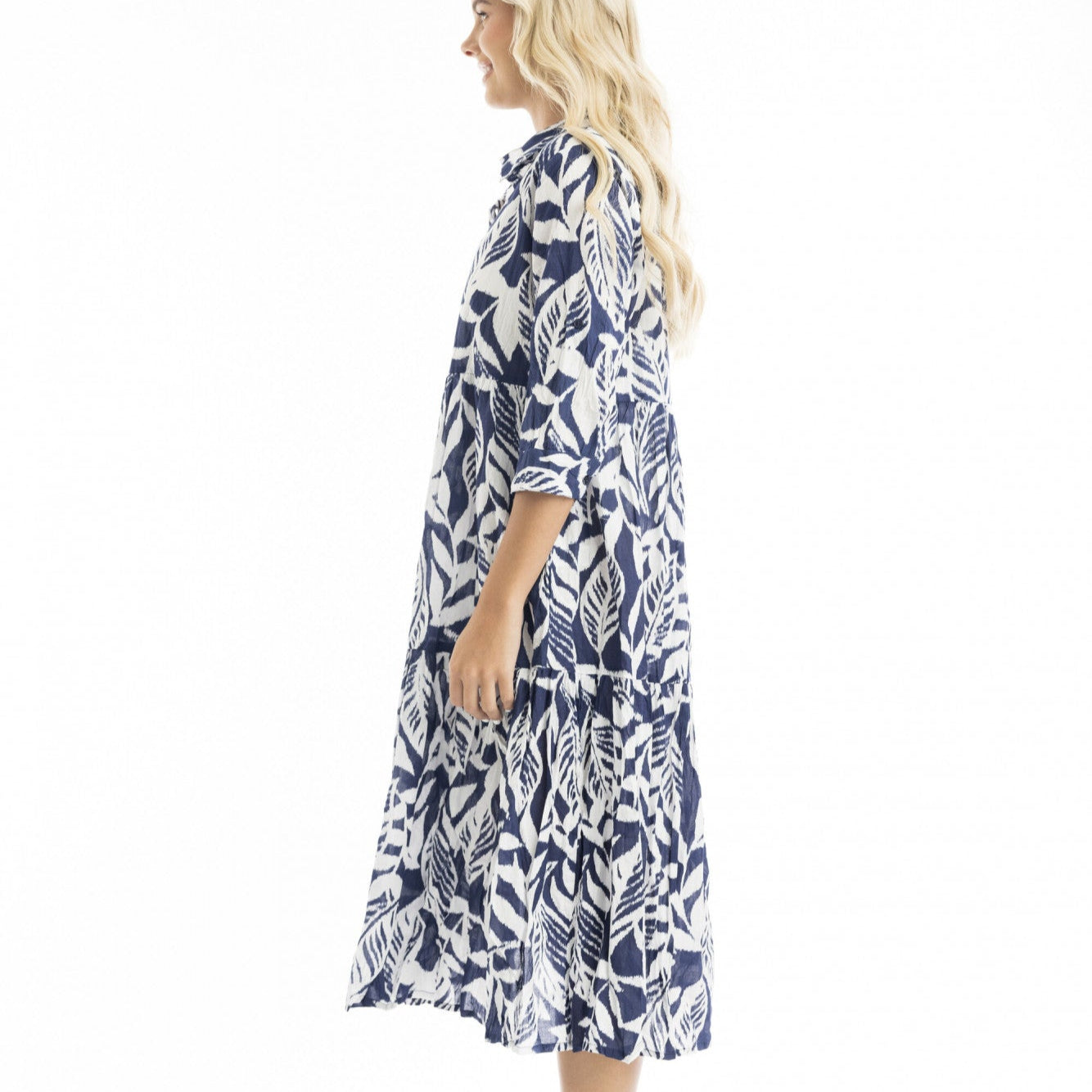 Orientique - Patterned Collared Midi Dress