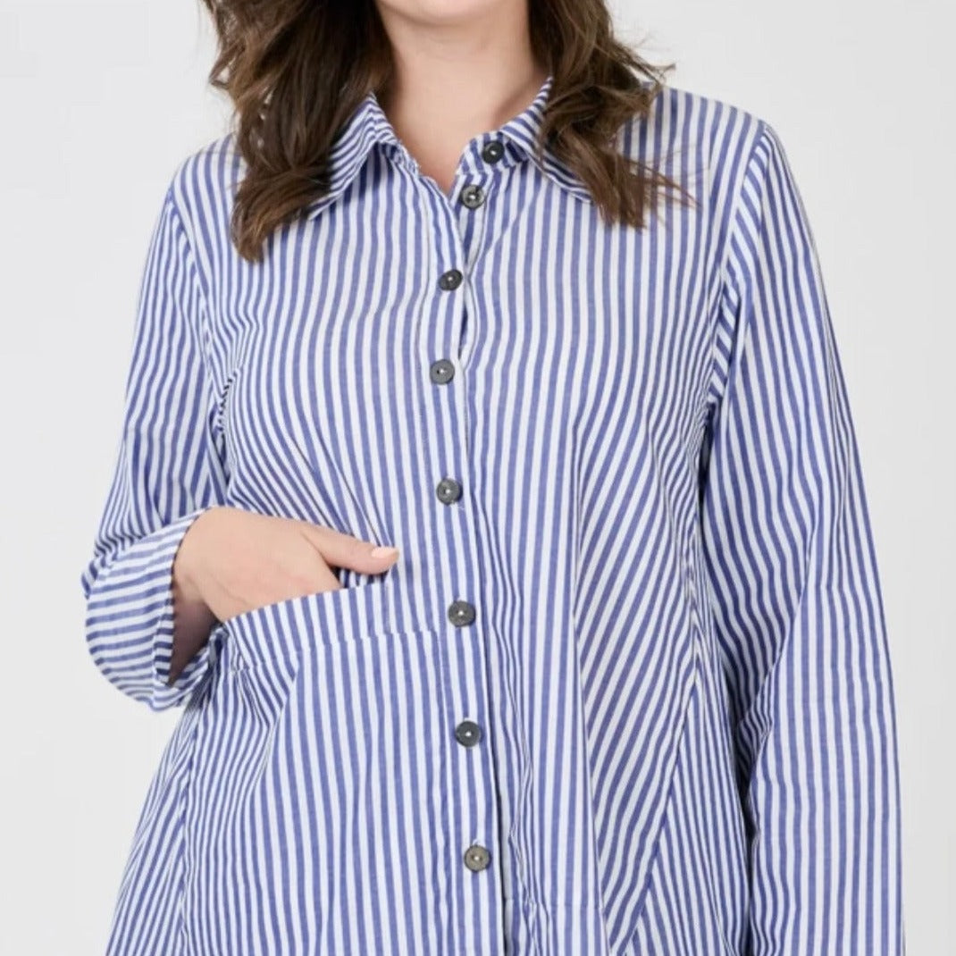 Shannon Passero - Asymmetrical Striped Tunic With Pocket