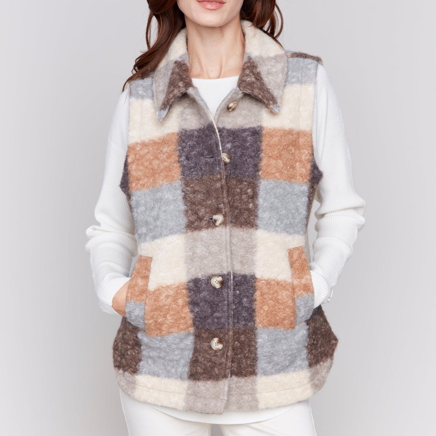 Charlie B - Plaid Boucle Knit Vest