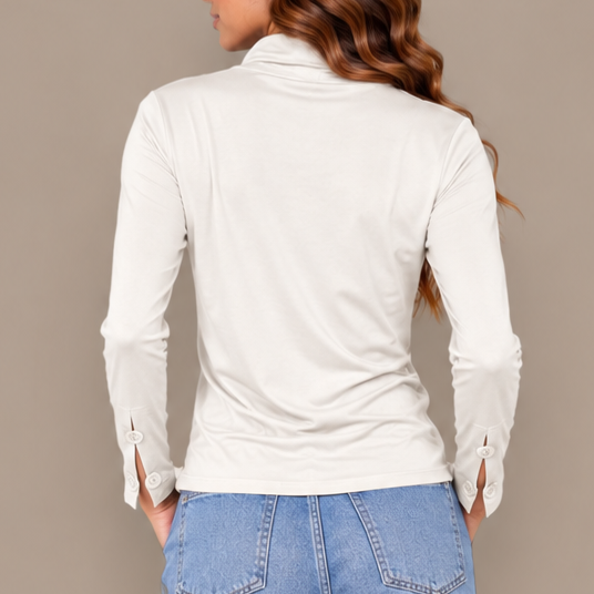 Pure - Button Cuff Cowl Neck Top
