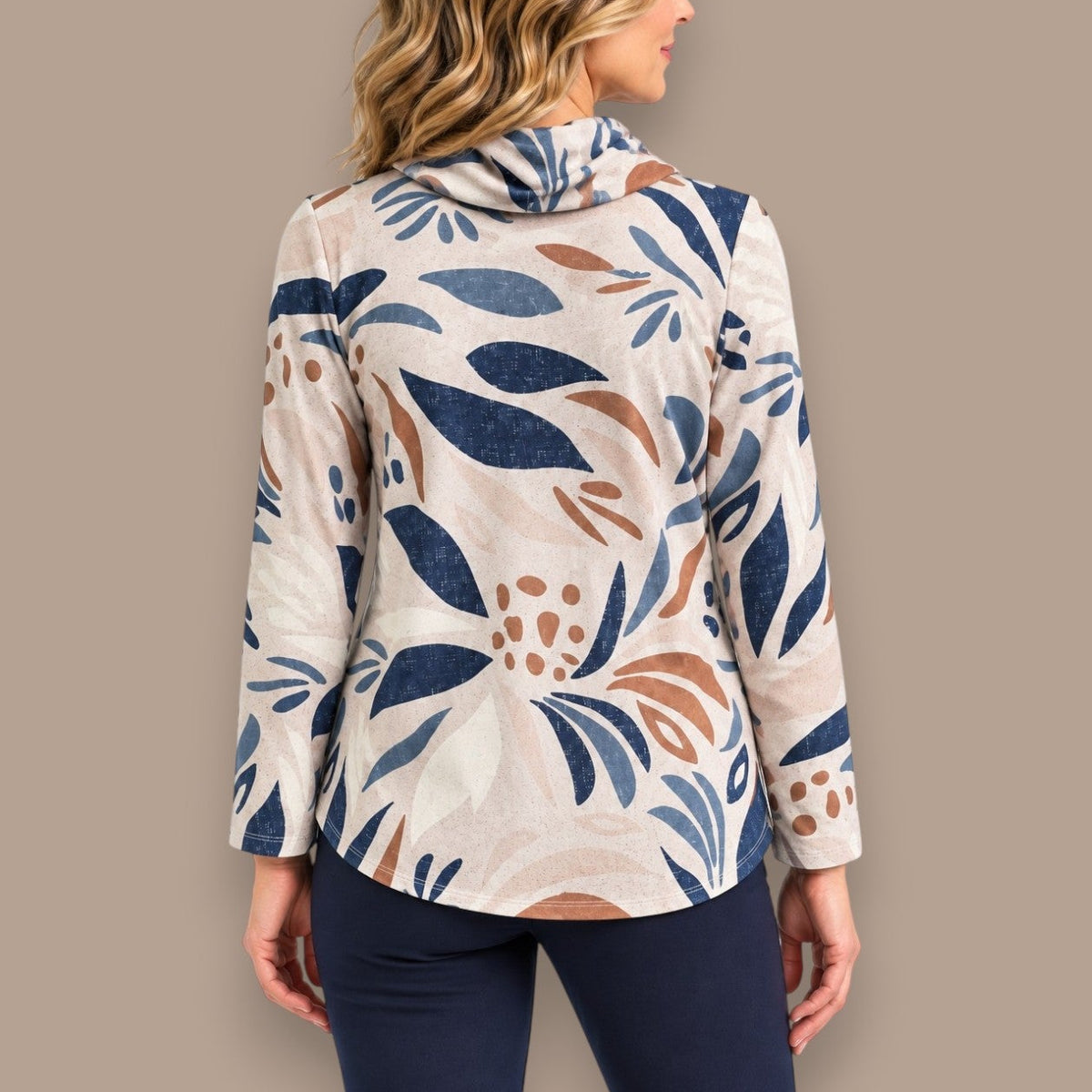 Soft Works - Abstract Botanical Print Cowl Neck Top