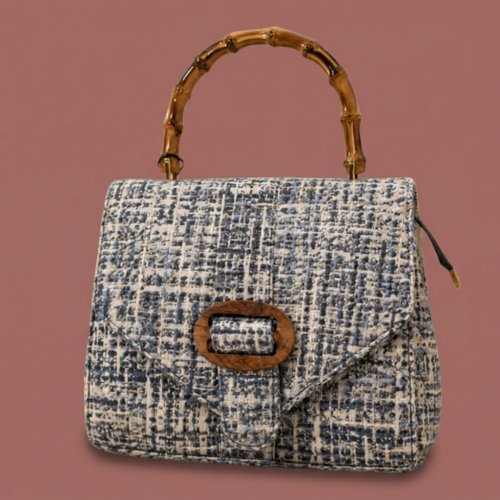 Vintage Decor - Bamboo Handle Tweed Handbag