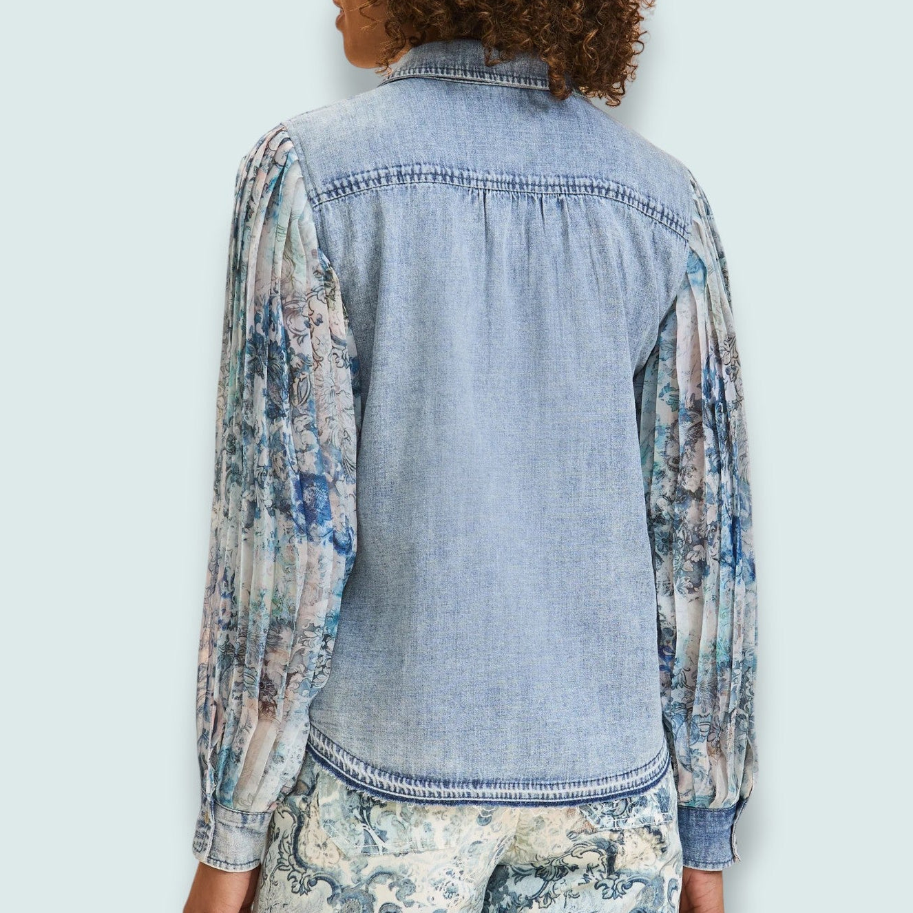 FDJ - Pleated Sleeve Chambray Blouse