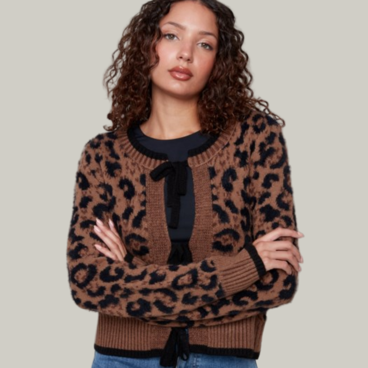 Charlie B - Bow Tie Jacquard Knit Cardigan