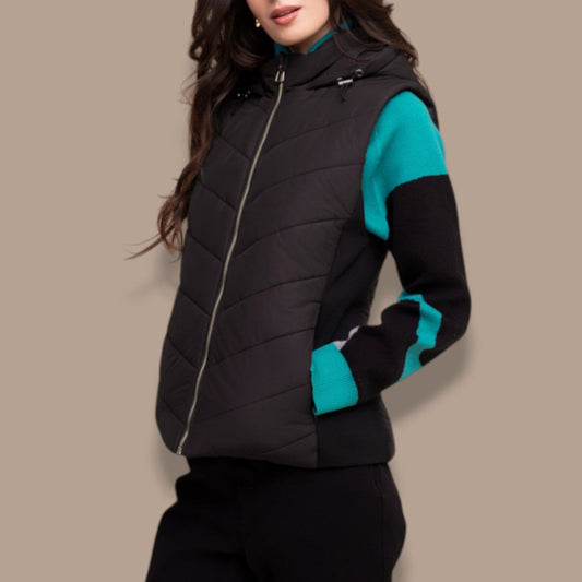 Alison Sheri - Quilted Zip Front Hooded Vest