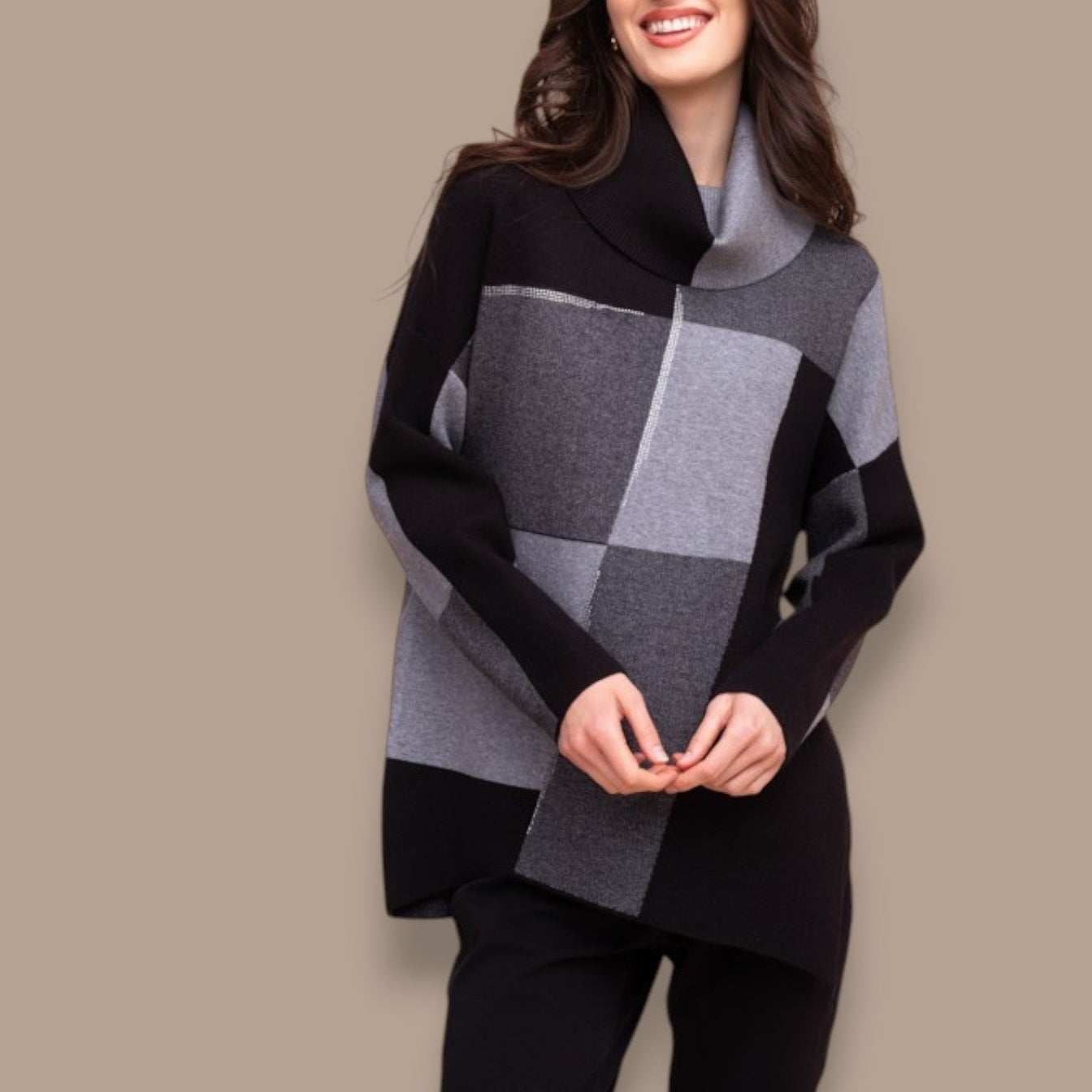 Alison Sheri - Colour Block Cowl Neck Sweater