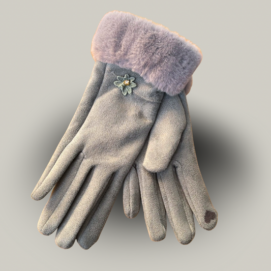 Memories - Flower Detail Faux Fur Gloves