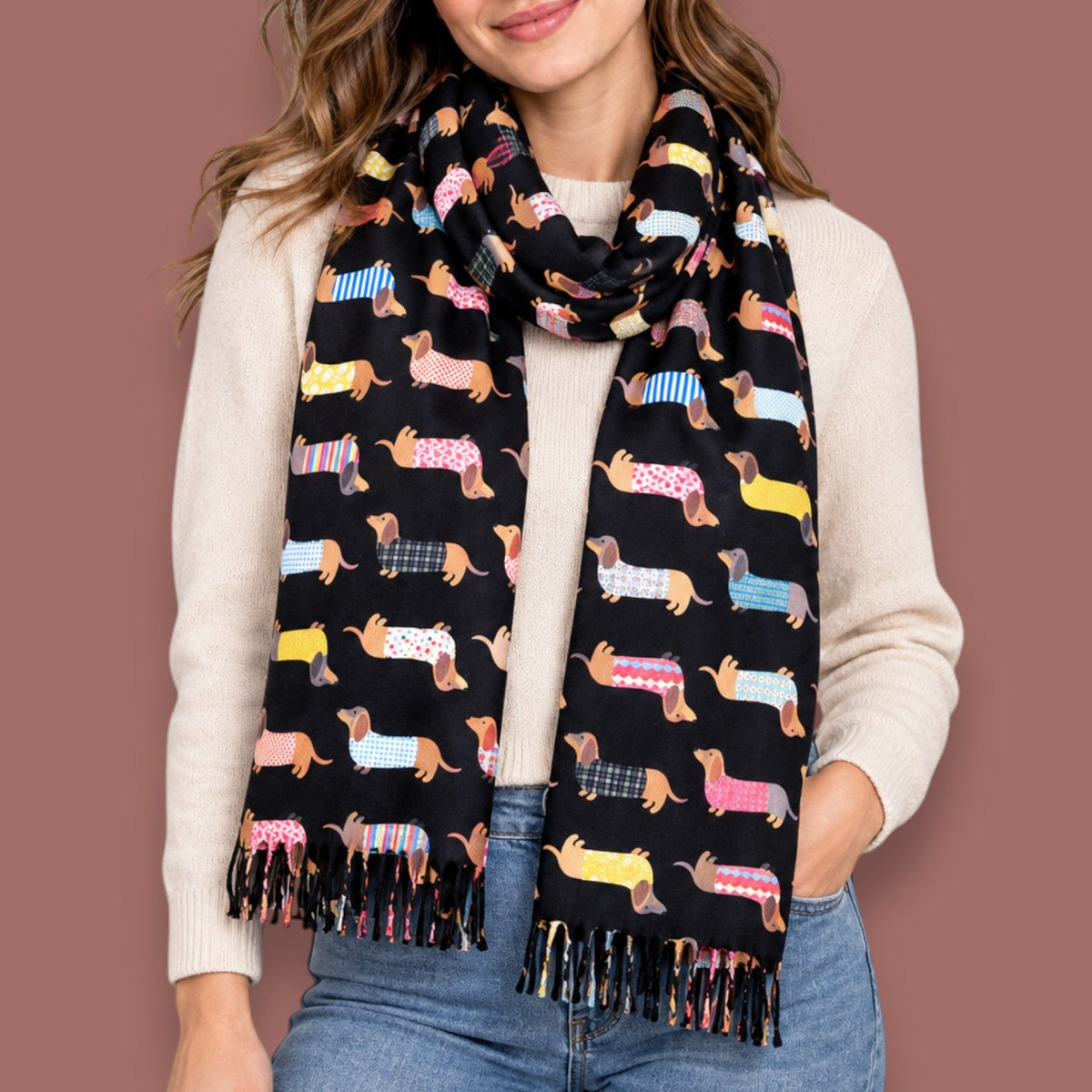 Audrey's - Colourful Dachshund Print Scarf