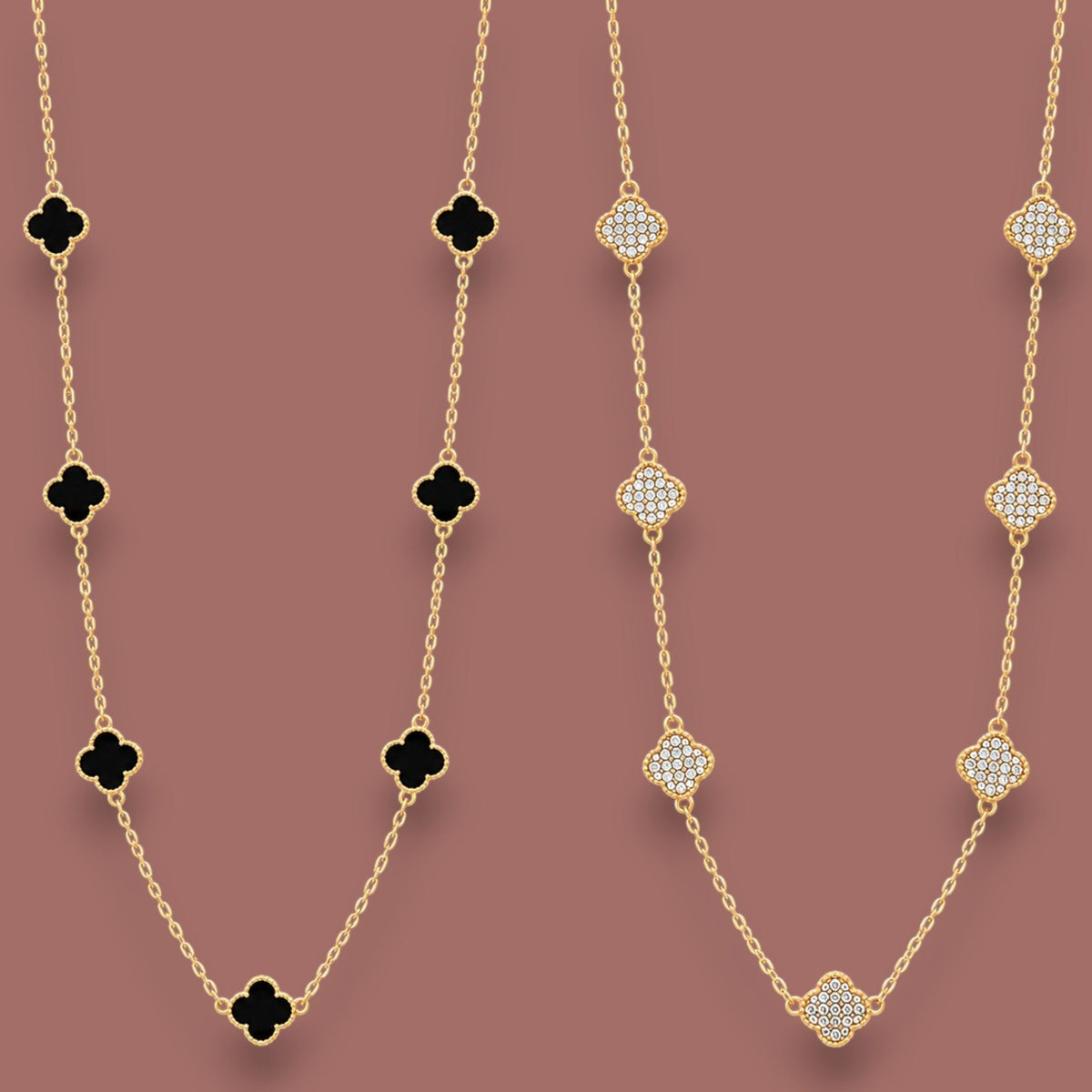 Merx - Reversible Black & Crystal Clover Necklace