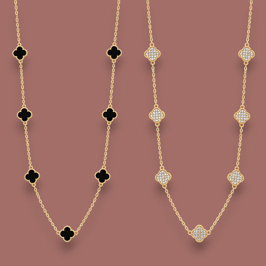 Merx - Reversible Black & Crystal Clover Necklace