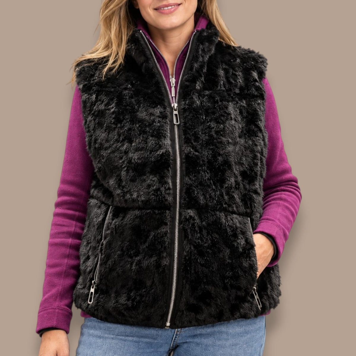 Moffi - Plush Faux Fur Zip-Front Vest