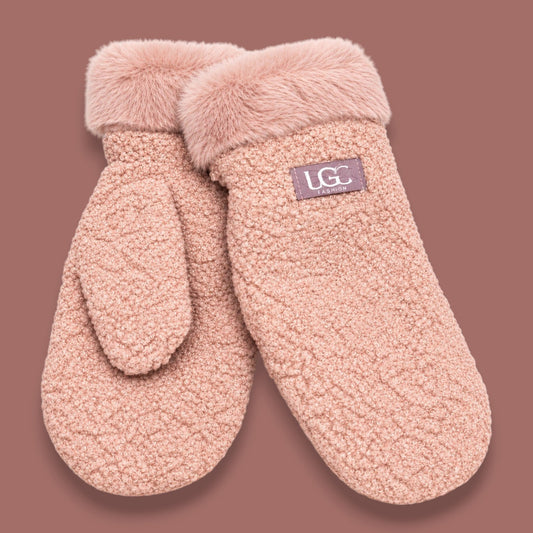 Audrey's - Teddy Bouclé Mittens With Faux Fur Cuffs