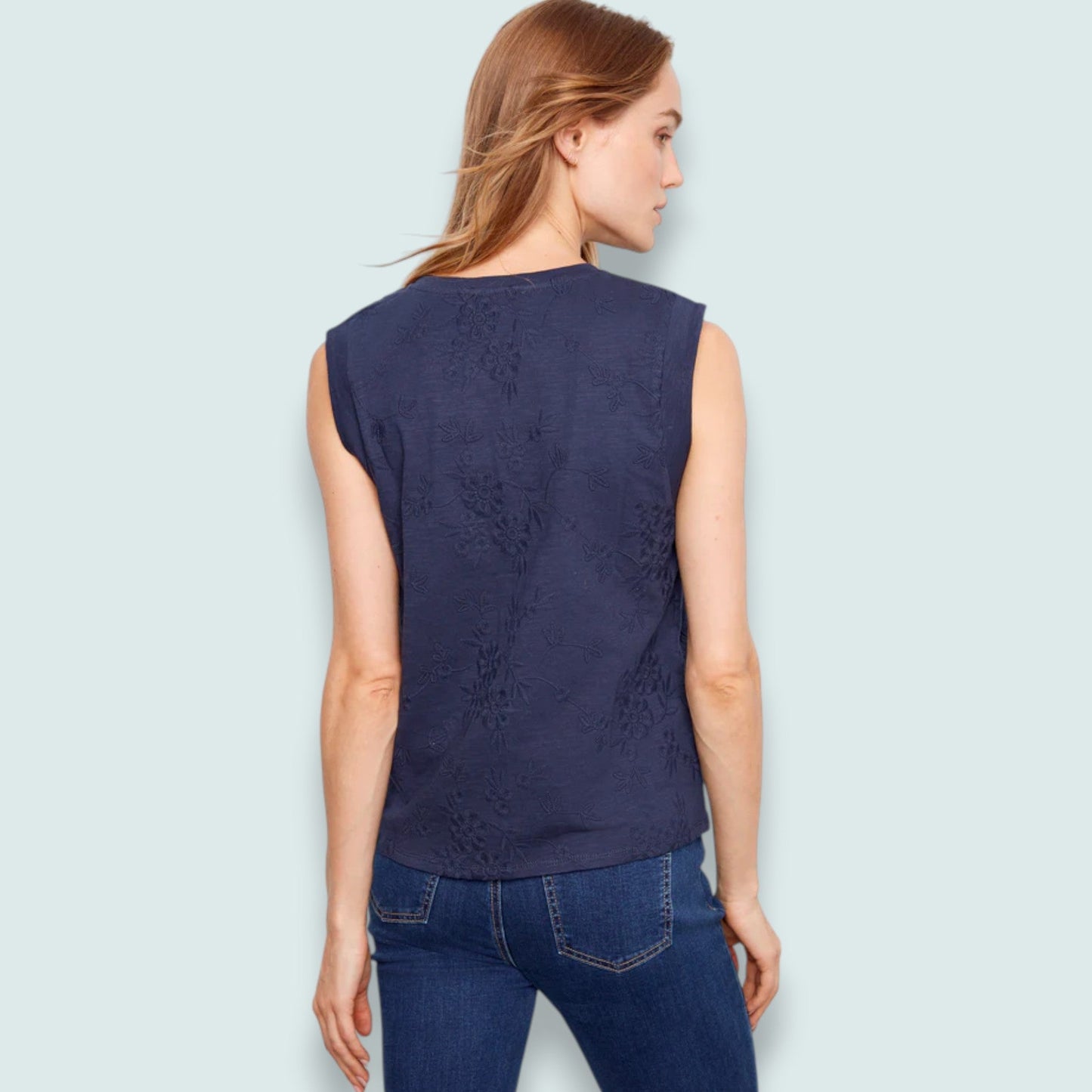 Charlie B - Floral Embroidered Sleeveless Cotton Top