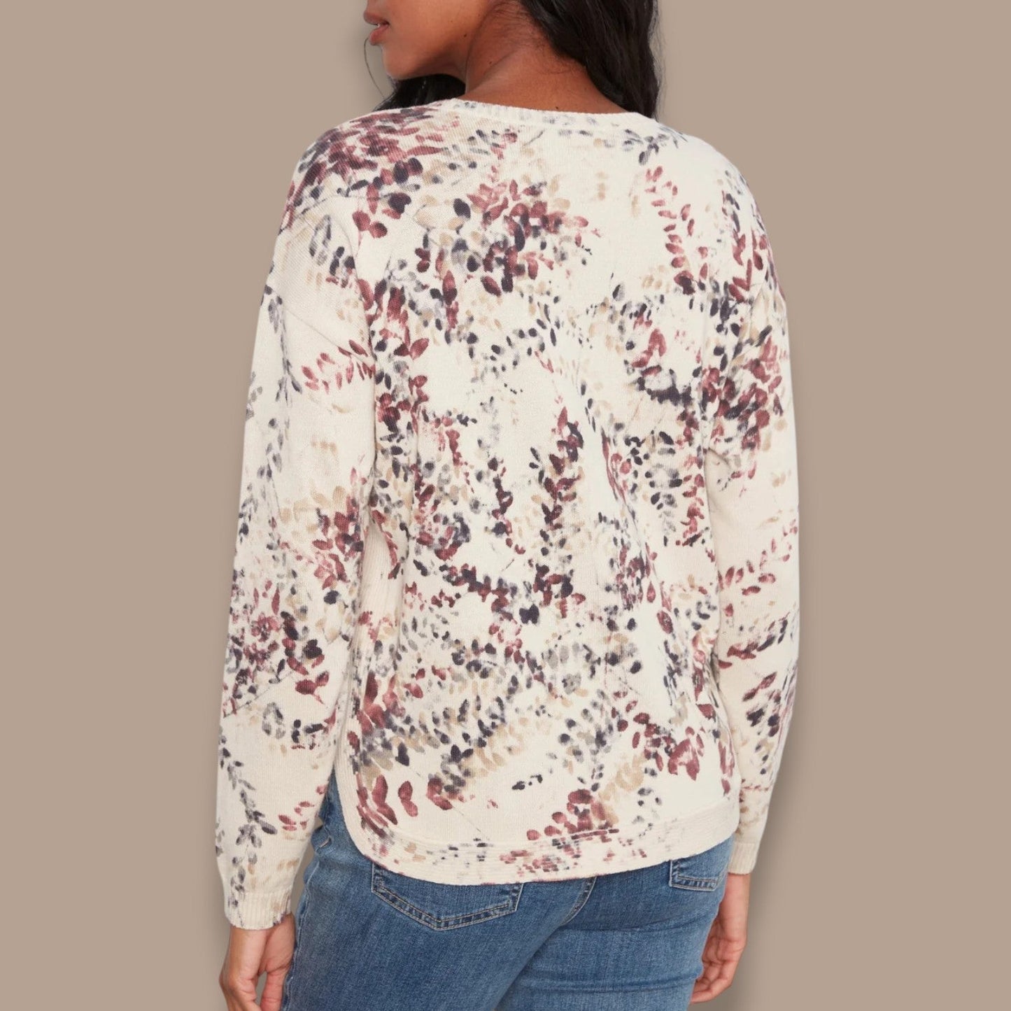 Charlie B - Printed Crew Neck Sweater With Curved Hem