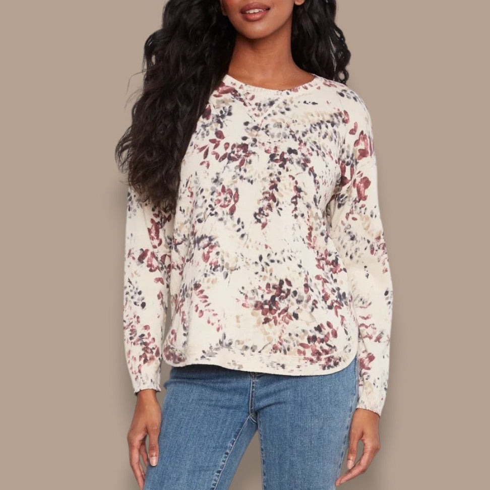 Charlie B - Printed Crew Neck Sweater With Curved Hem