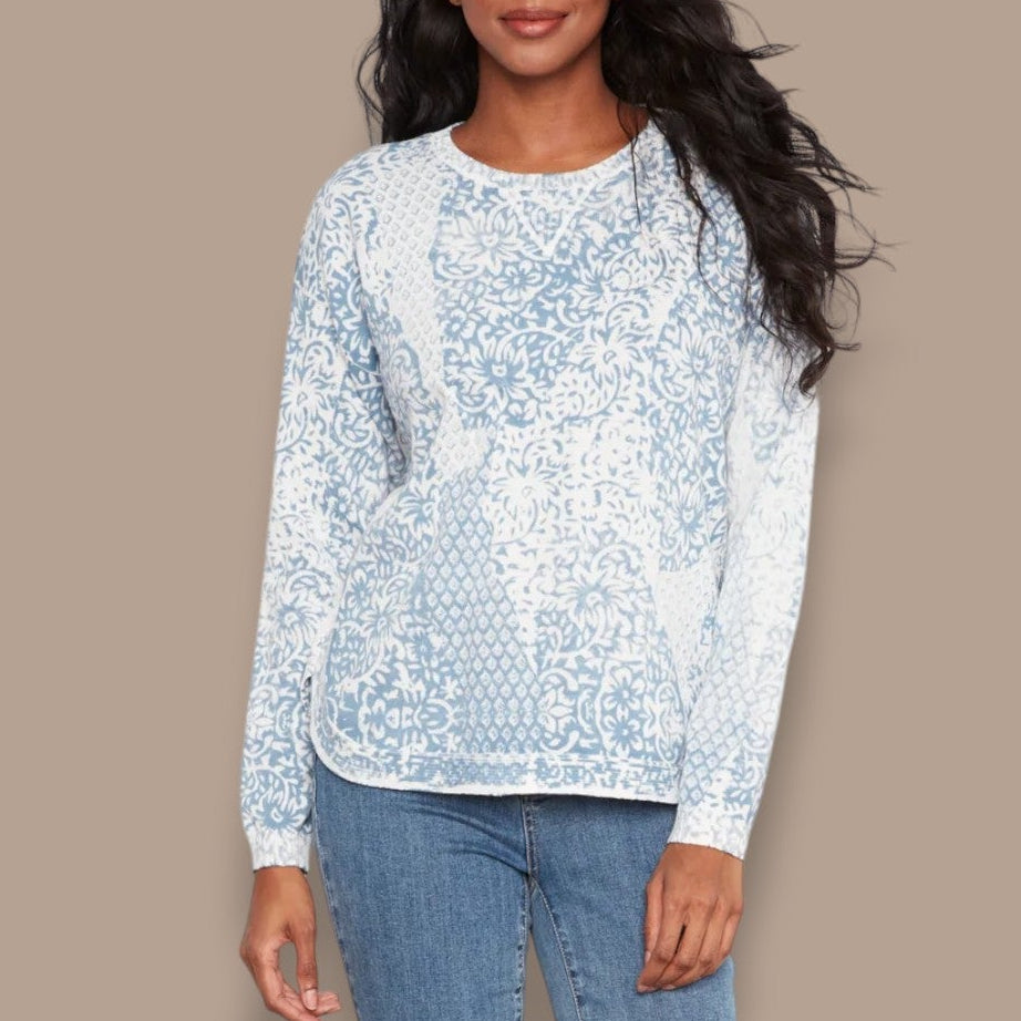 Charlie B - Printed Crew Neck Sweater With Curved Hem
