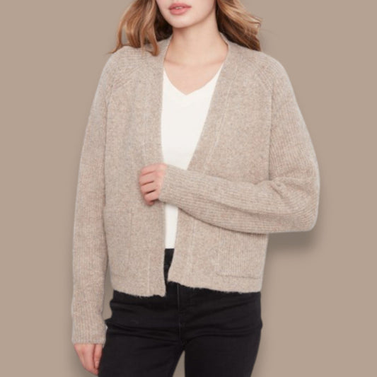 Charlie B - Open Front Ribbed Knit Cardigan