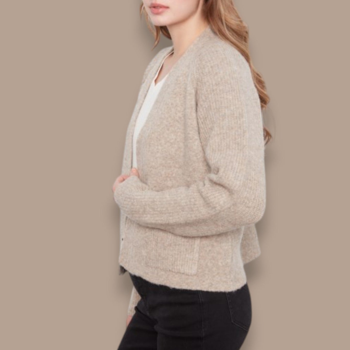 Charlie B - Open Front Ribbed Knit Cardigan