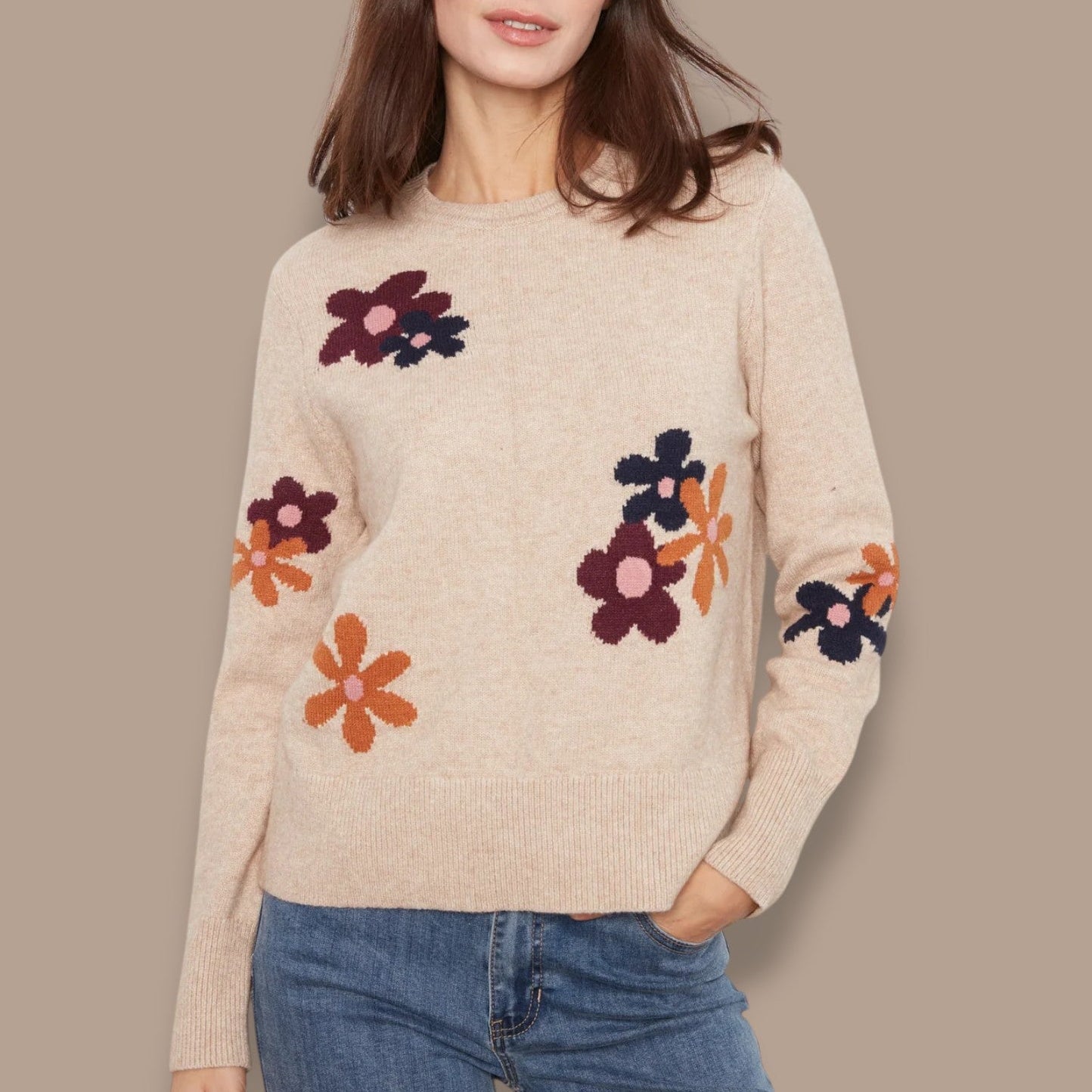 Charlie B - Floral Jacquard Crew Neck Sweater