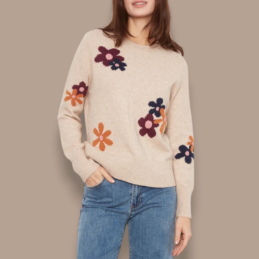 Charlie B - Floral Jacquard Crew Neck Sweater