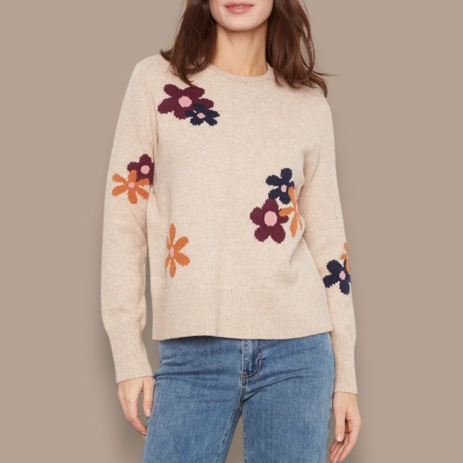 Charlie B - Floral Jacquard Crew Neck Sweater