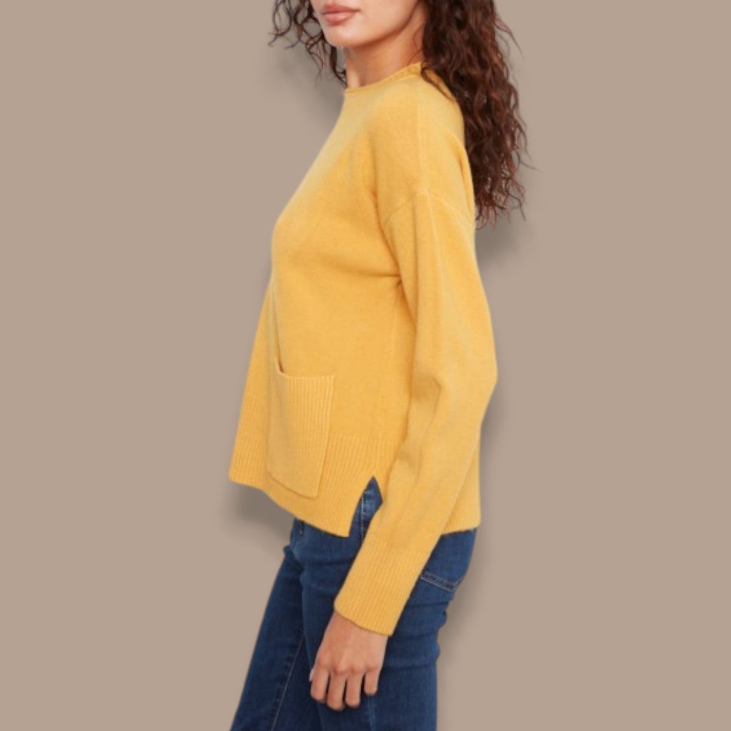 Charlie B - Mustard Knit Sweater With Front Patch Pocket