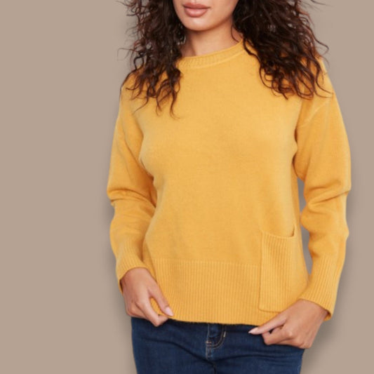 Charlie B - Mustard Knit Sweater With Front Patch Pocket