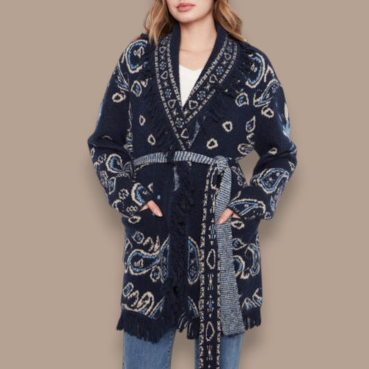 Charlie B - Paisley Belted Knit Cardigan