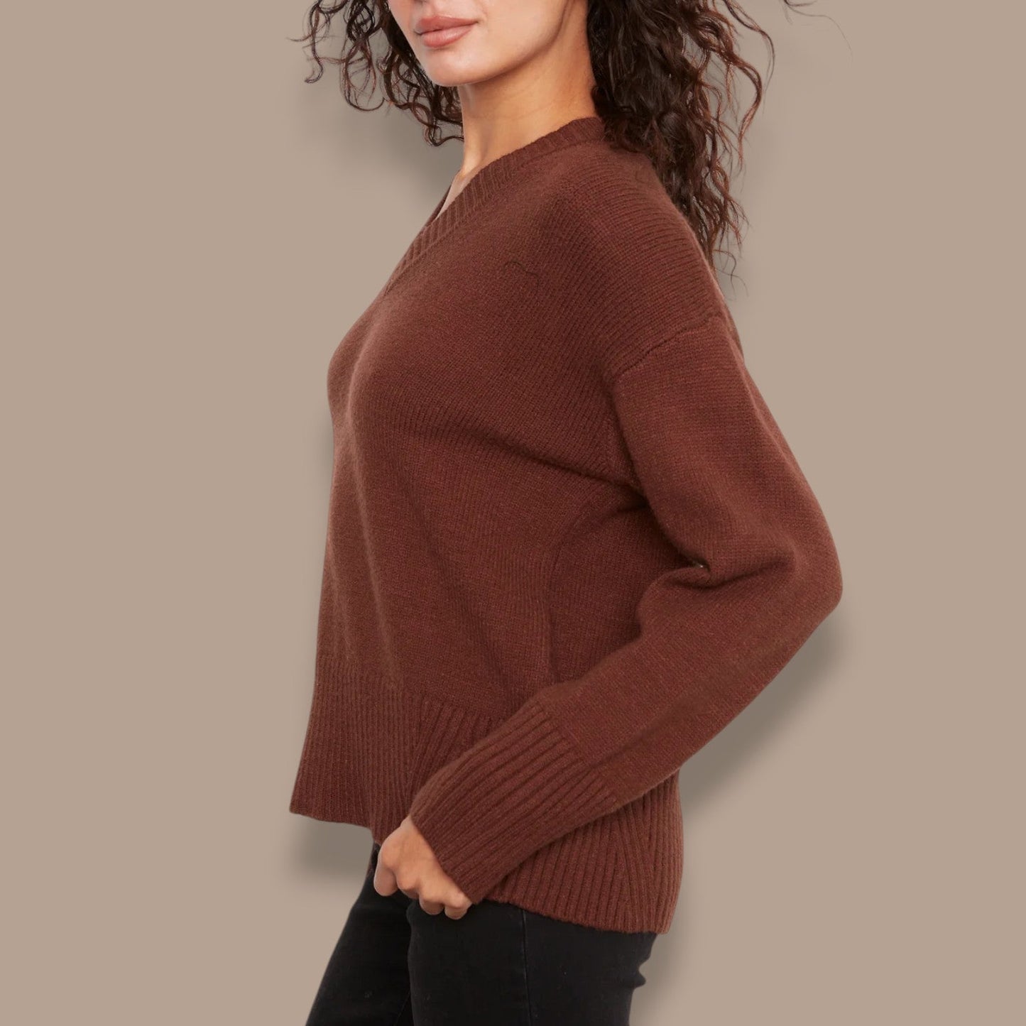 Charlie B - Relaxed V-Neck Rib Trim Sweater