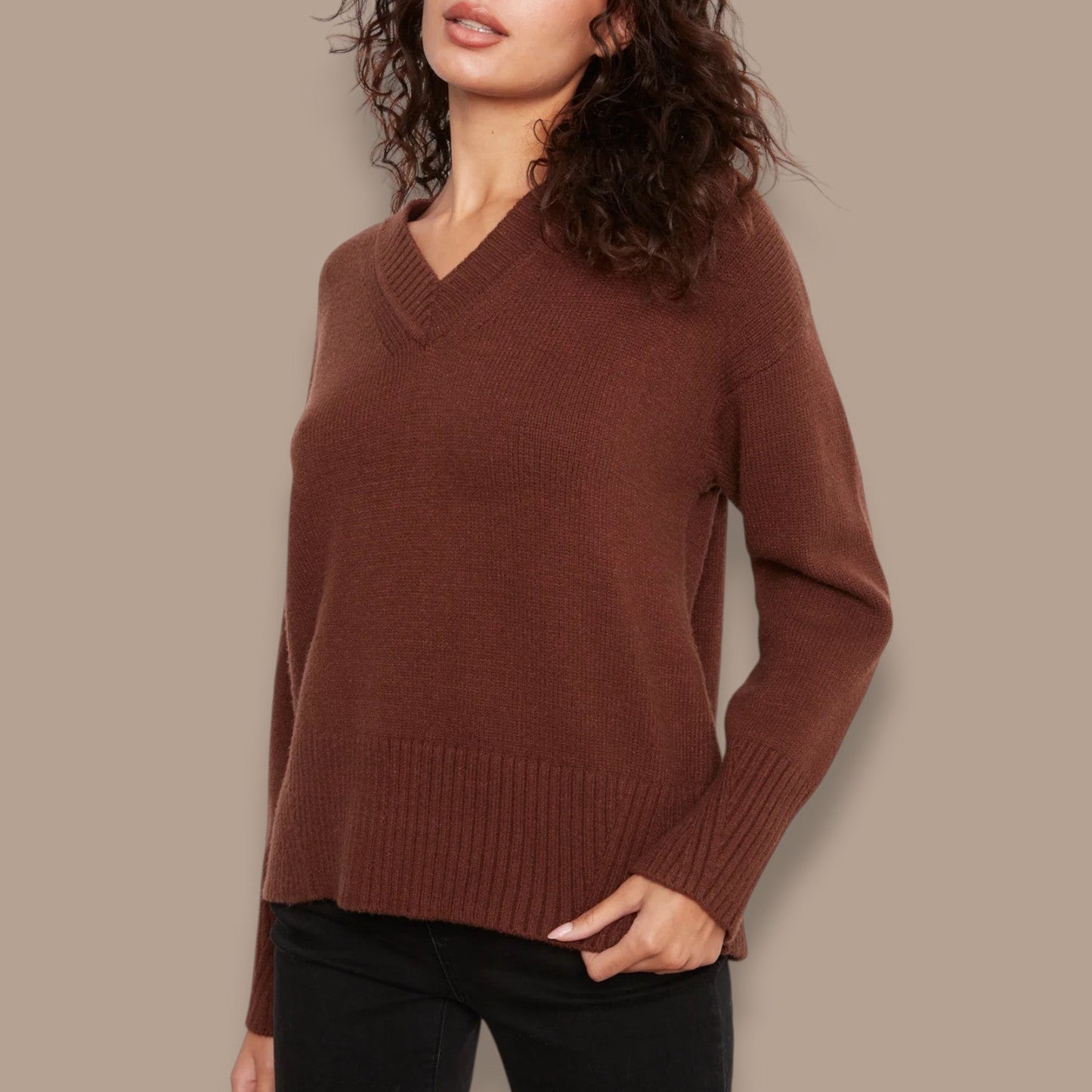 Charlie B - Relaxed V-Neck Rib Trim Sweater
