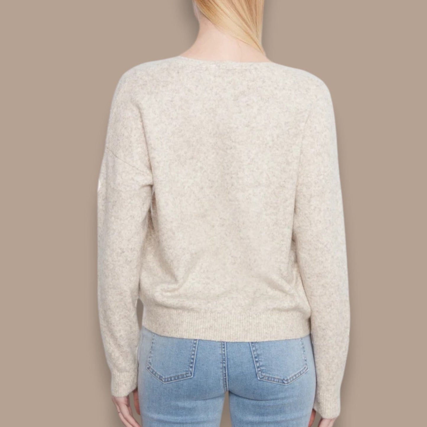 Charlie B - Floral Appliqué V-Neck Sweater
