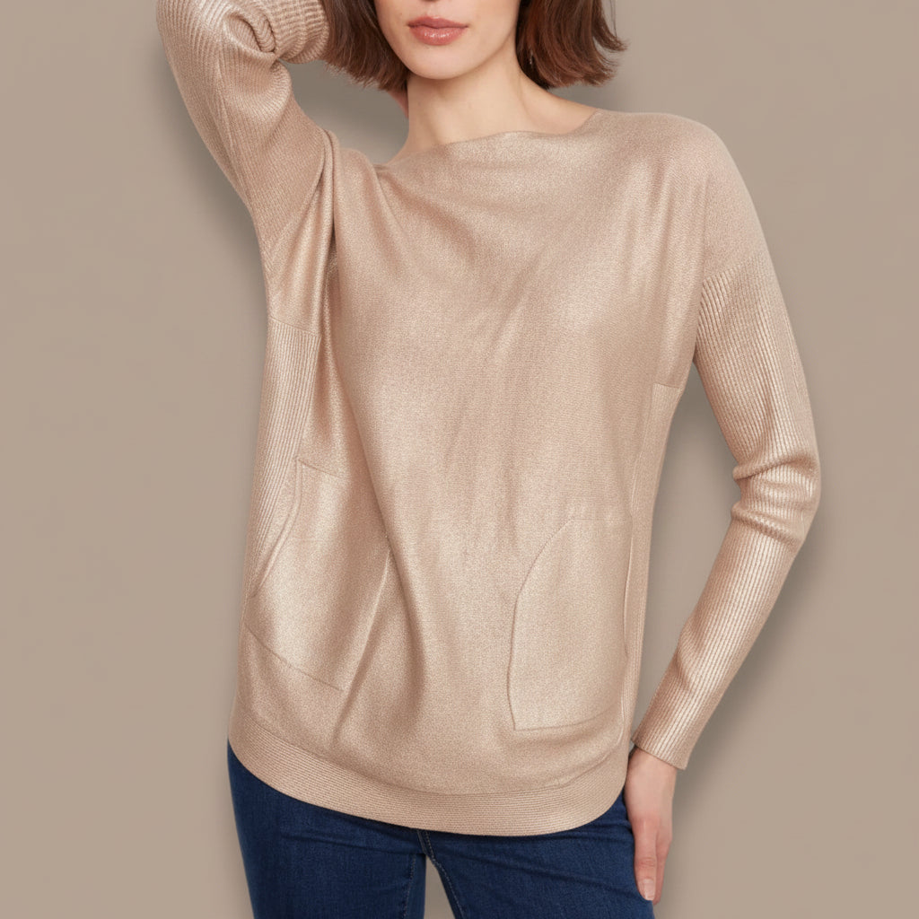 Charlie B - Foiled Boat Neck Sweater with Back Detail