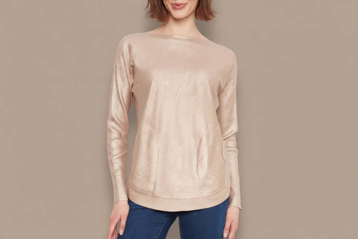 Charlie B - Foiled Boat Neck Sweater with Back Detail