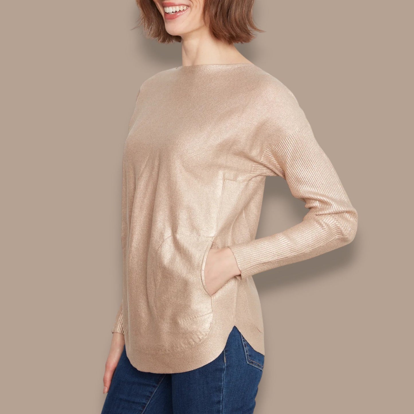 Charlie B - Foiled Boat Neck Sweater with Back Detail