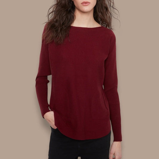 Charlie B - Boat Neck Knit Sweater with Back Grommet Detail