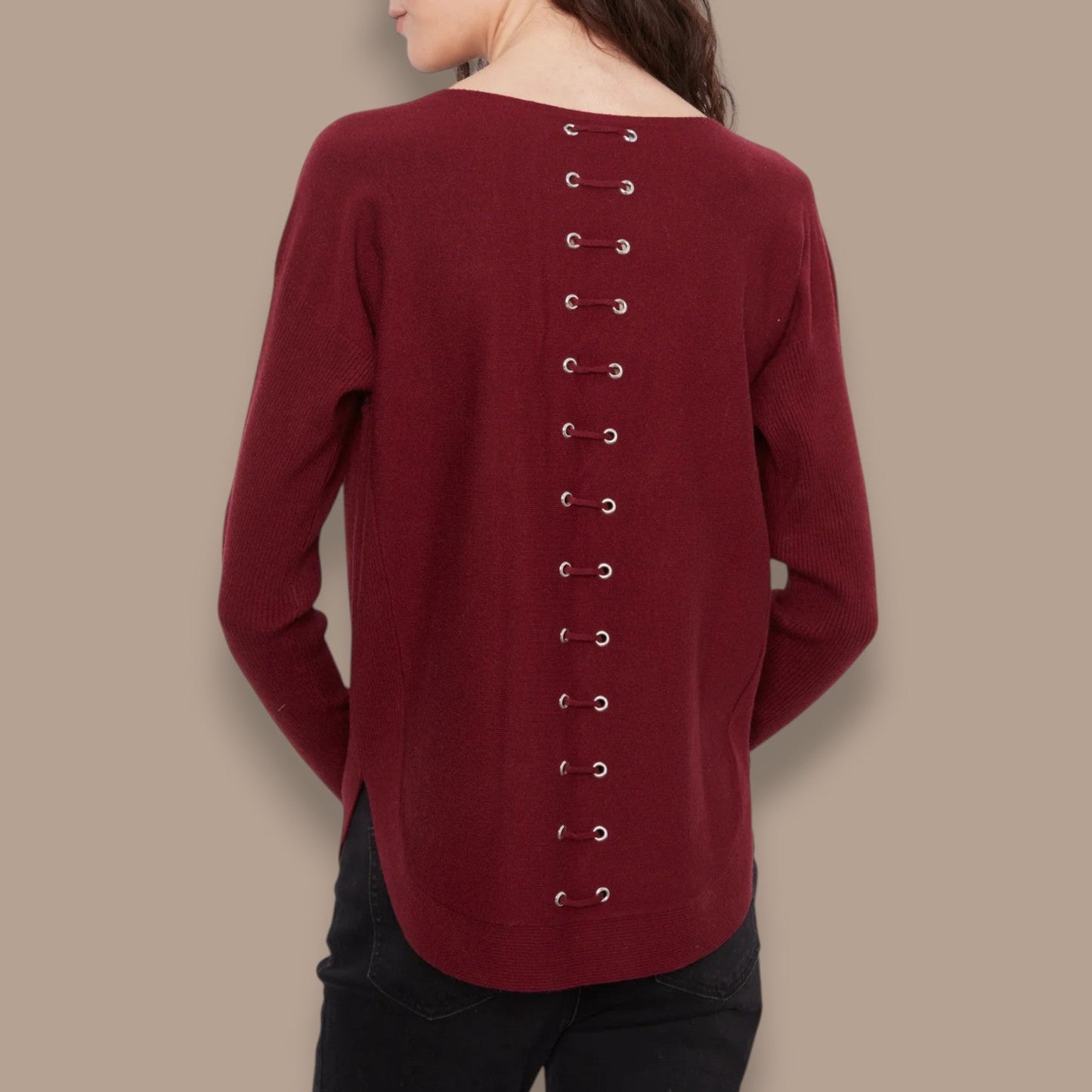 Charlie B - Boat Neck Knit Sweater with Back Grommet Detail