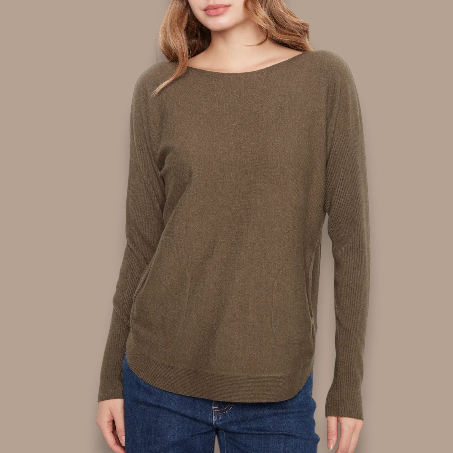 Charlie B - Boat Neck Knit Sweater with Back Grommet Detail