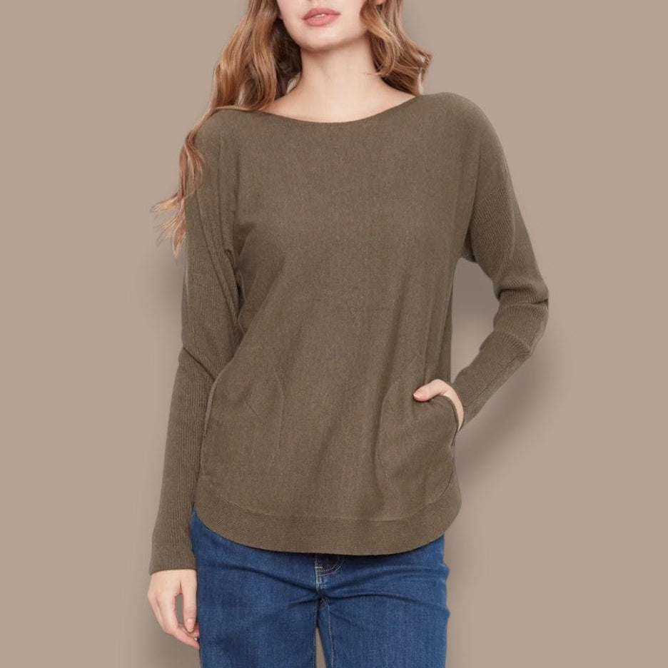 Charlie B - Boat Neck Knit Sweater with Back Grommet Detail