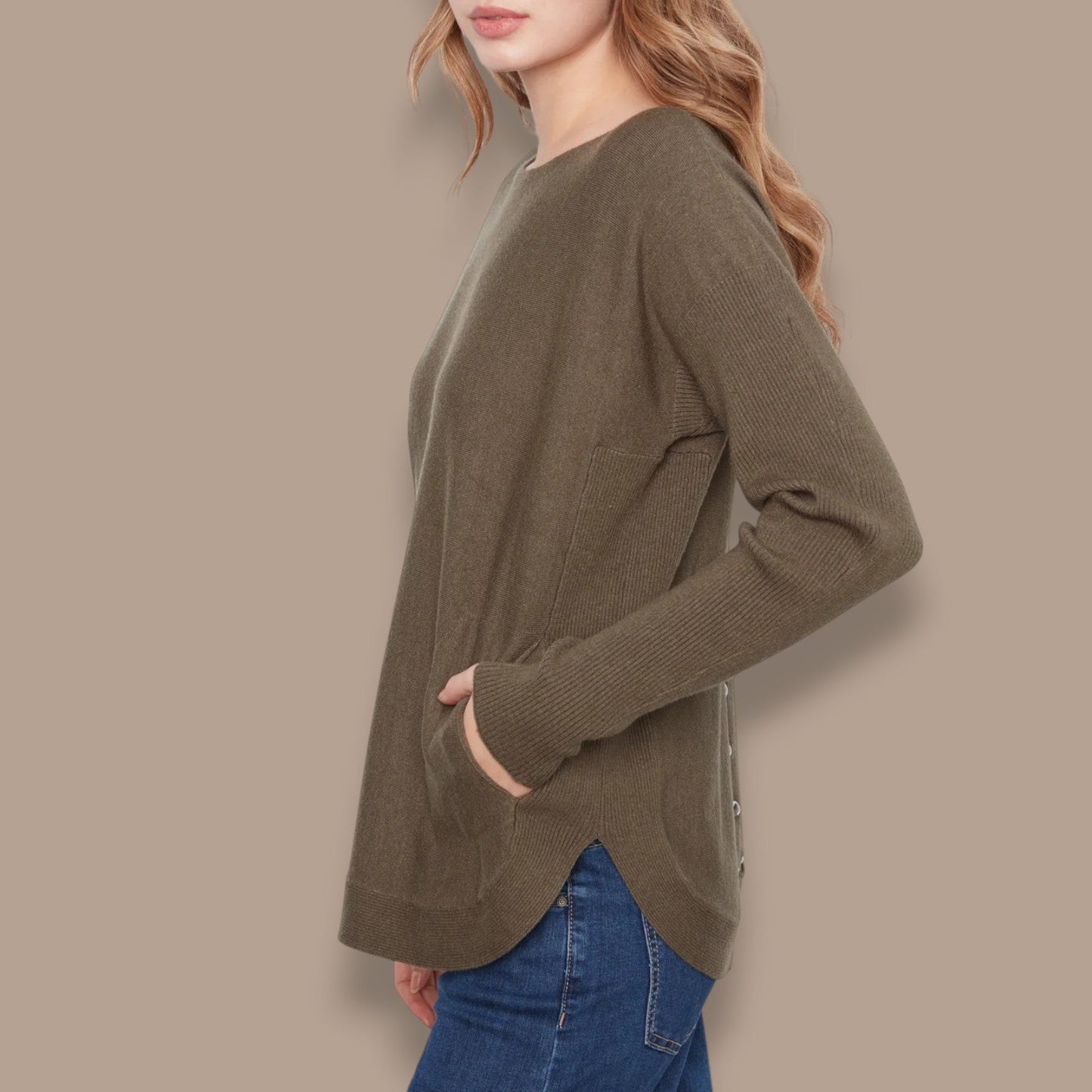 Charlie B - Boat Neck Knit Sweater with Back Grommet Detail