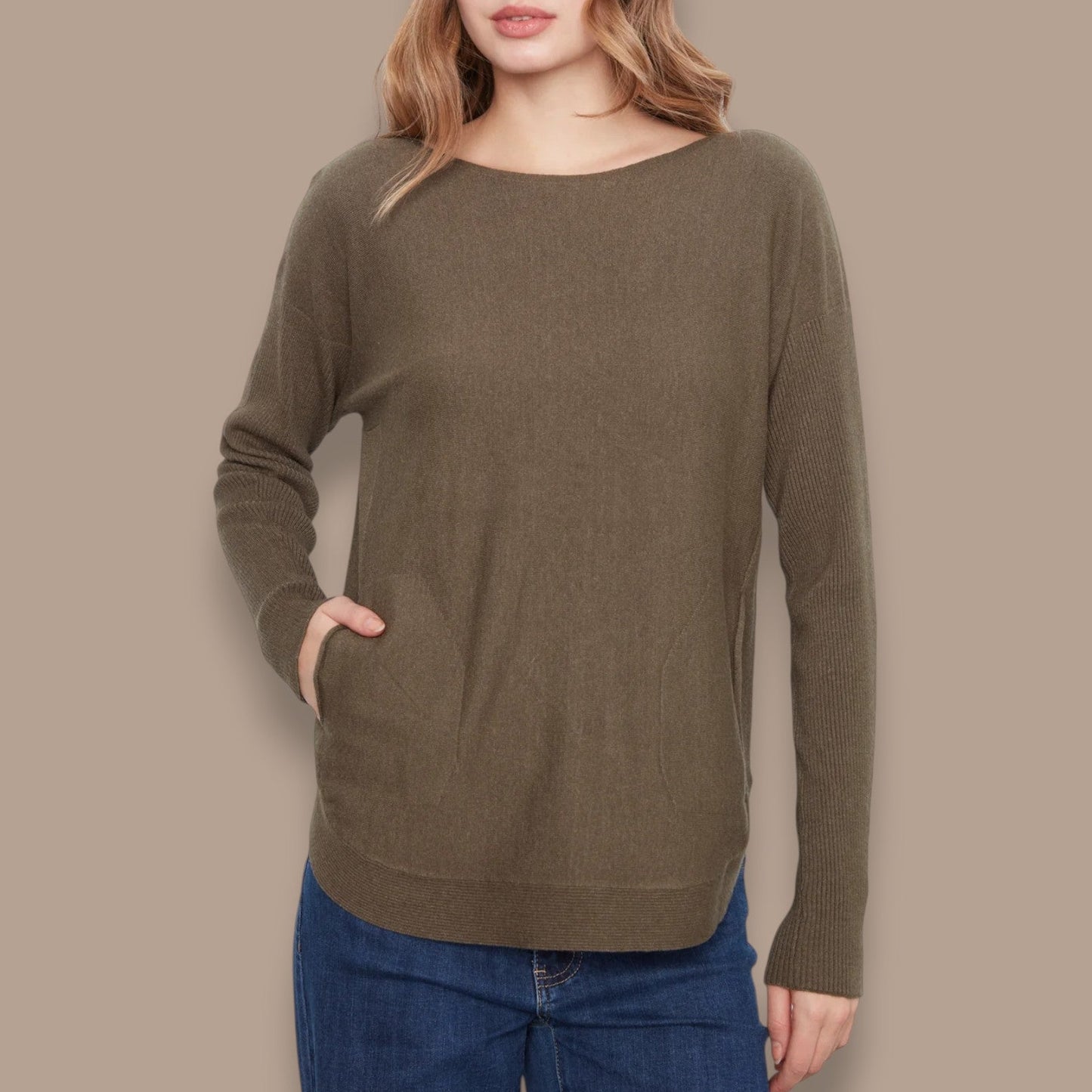 Charlie B - Boat Neck Knit Sweater with Back Grommet Detail