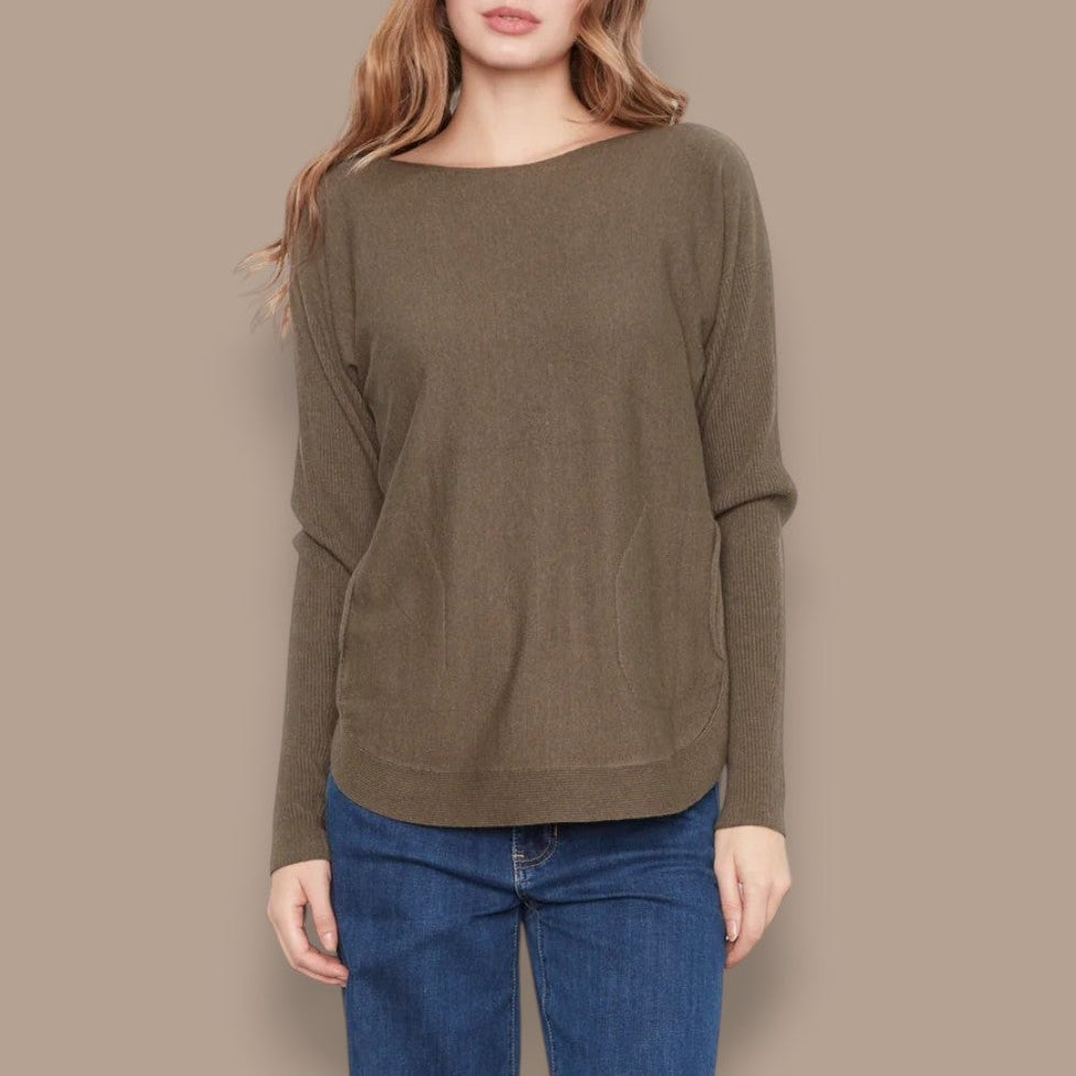 Charlie B - Boat Neck Knit Sweater with Back Grommet Detail