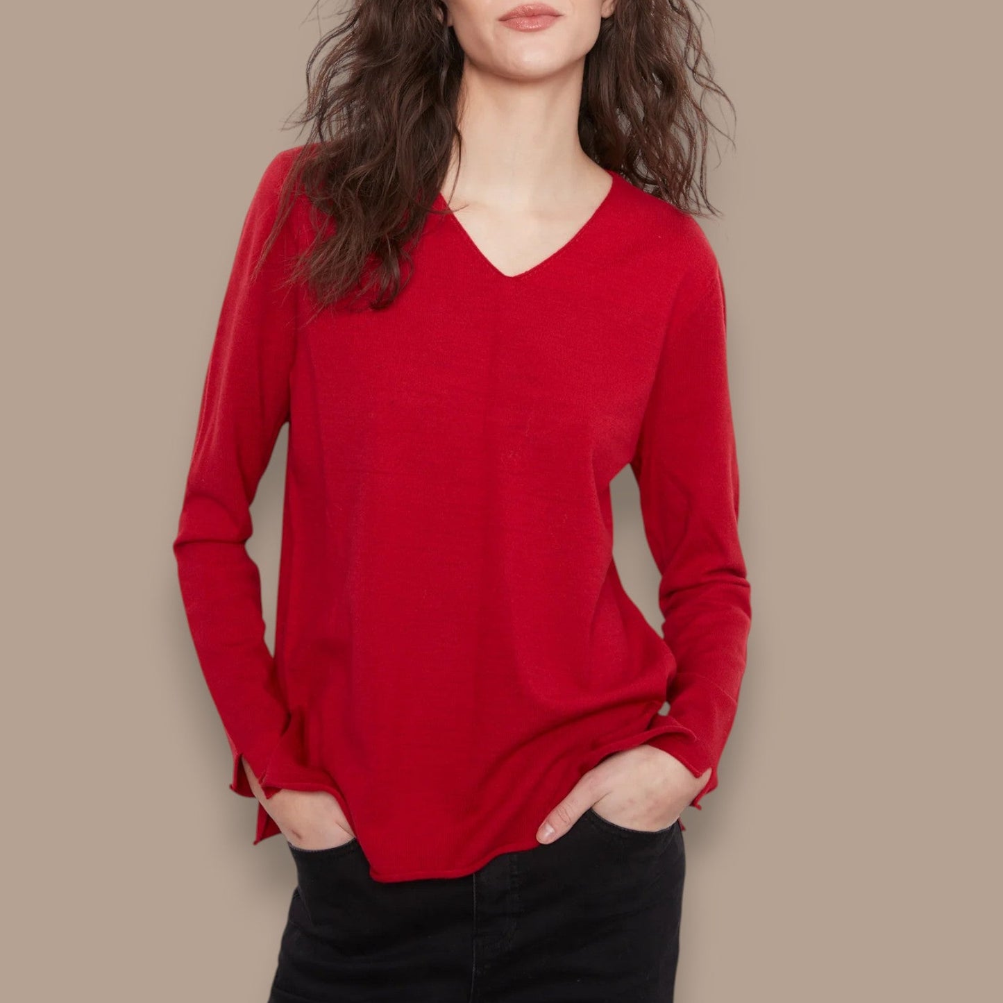 Charlie B - Long Sleeve V-Neck Knit Top