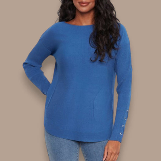 Charlie B - Boat Neck Sweater with Sleeve Detail