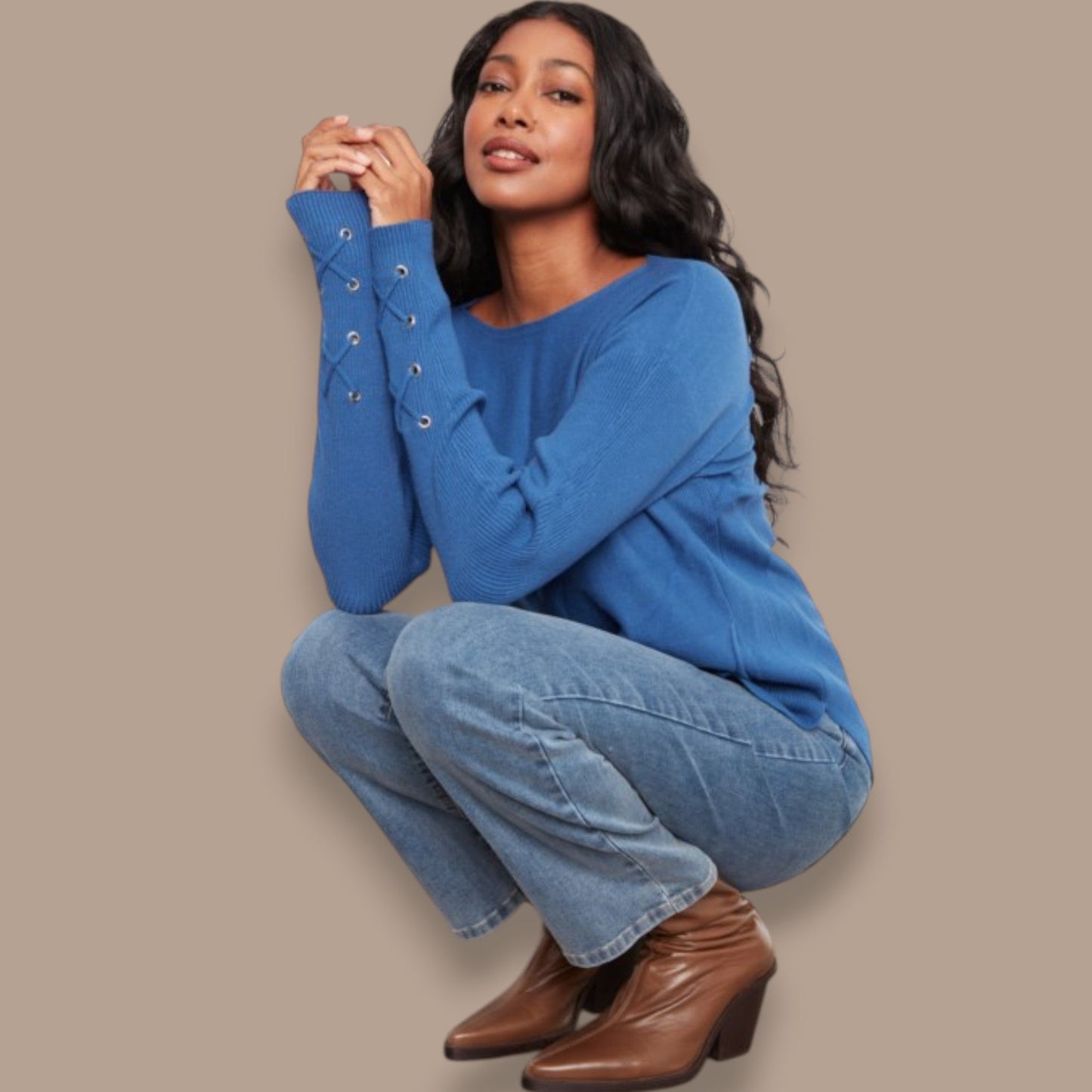 Charlie B - Boat Neck Sweater with Sleeve Detail