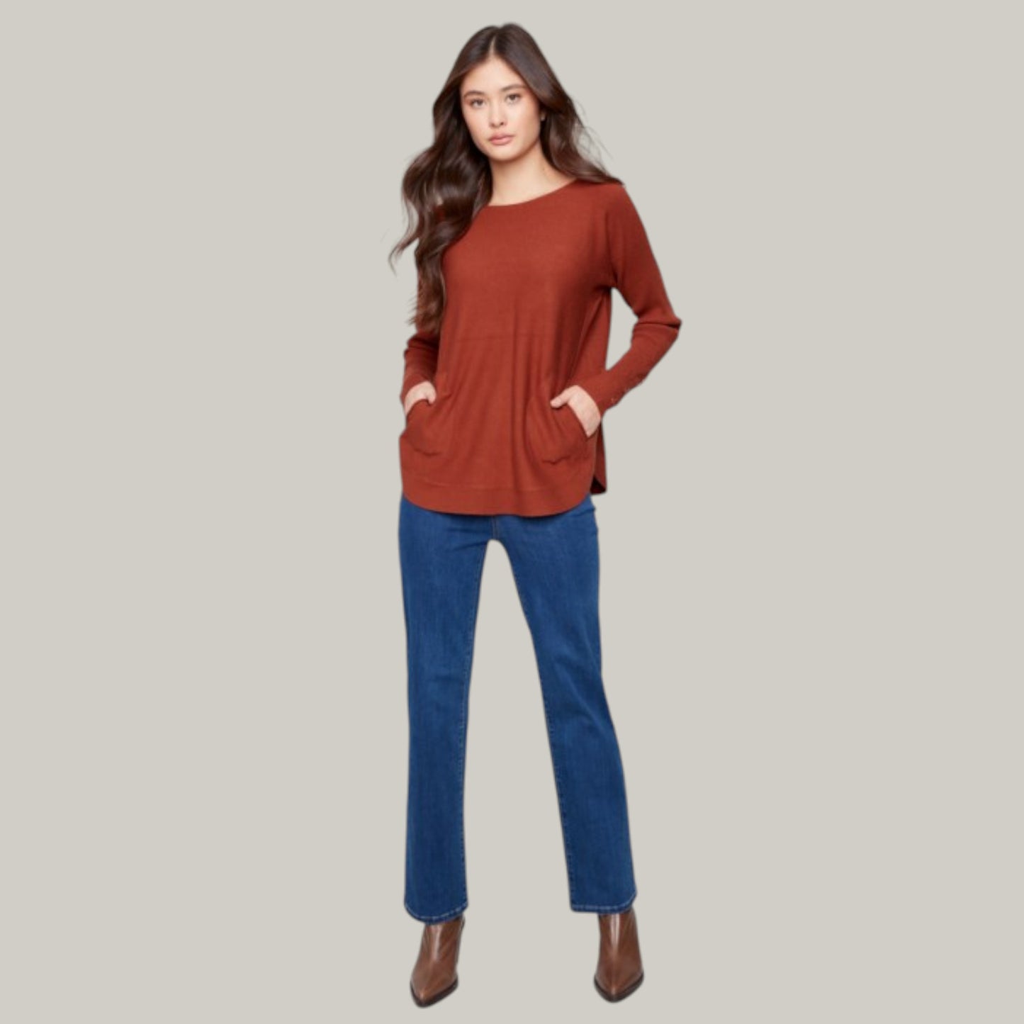Charlie B - Knit Sweater With Lace-Up Cuffs