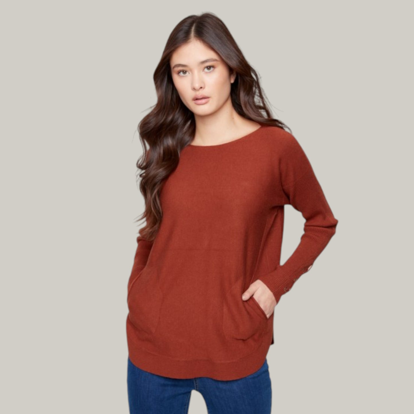 Charlie B - Knit Sweater With Lace-Up Cuffs