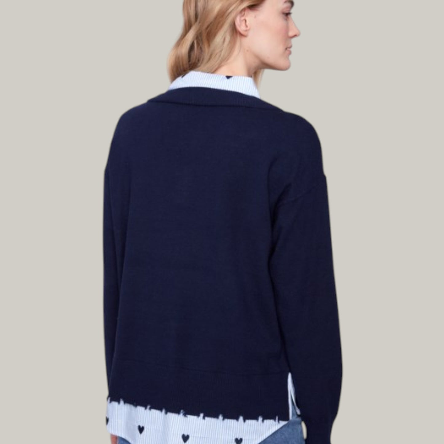 Charlie B - V-Neck Fooler Sweater With Embroidered Shirt Collar