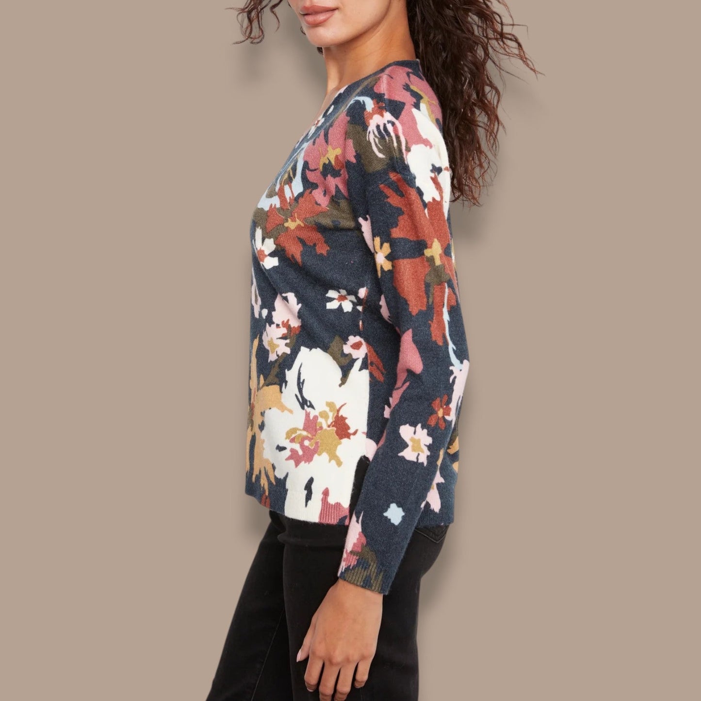 Charlie B - Floral Print V-Neck Sweater